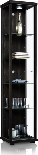 K-Möbel Glasvitrine stehend in Schwarz mit LED-Beleuchtung und 5 Glasböden, H x B x T: 176 x 37 x 33 cm - Bild 1