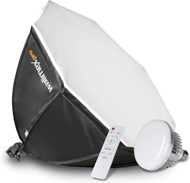 Walimex Pro Octagon Softbox Fotostudio Set mit 45W Bi-Color LED Videoleuchte in Schwarz und Multicolour - Bild 1