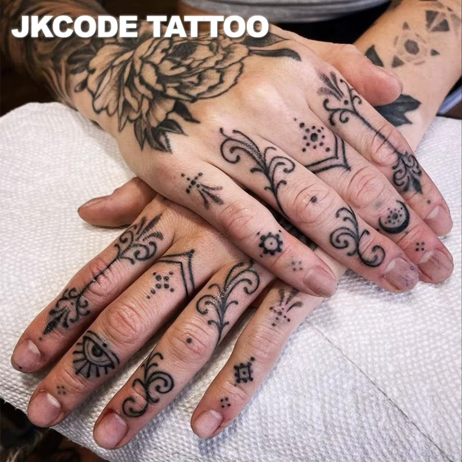JKCODE TATTOO Handtattoo Damen, Blatt- und Rosenmuster, Halbmond - Bild 2