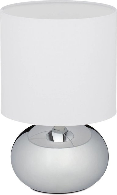 Relaxdays Nachttischlampe aus Eisen und Stoff in Silber, dimmbar mit Touch-Funktion, Höhe: 28 cm, Durchmesser: 18 cm - Bild 1