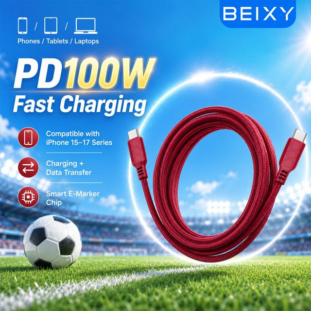 USB-C zu USB-C Kabel mit 100W PD Schnellladung und E-Marker Chip für Handy, Tablet und Laptop, Datensynchronisation 480Mbps, Grün und Rot - Bild 1