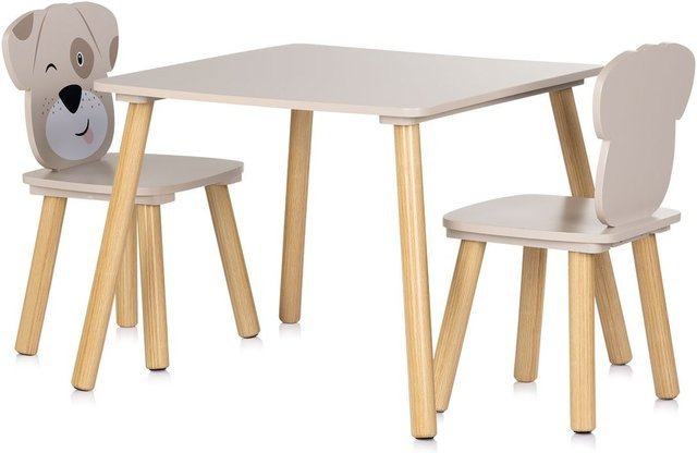 Chipolino Kinder Tischset aus Holz, 3-teilige Kindersitzgruppe mit Tisch und 2 Stühlen, beige - Bild 1