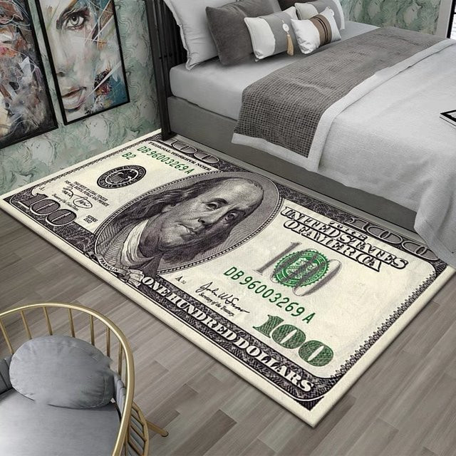 Vikama Design Teppich mit Dollar-Motiv in Grün, rutschfester Wohnzimmerteppich für Schlafzimmer und Wohnbereich - Bild 1