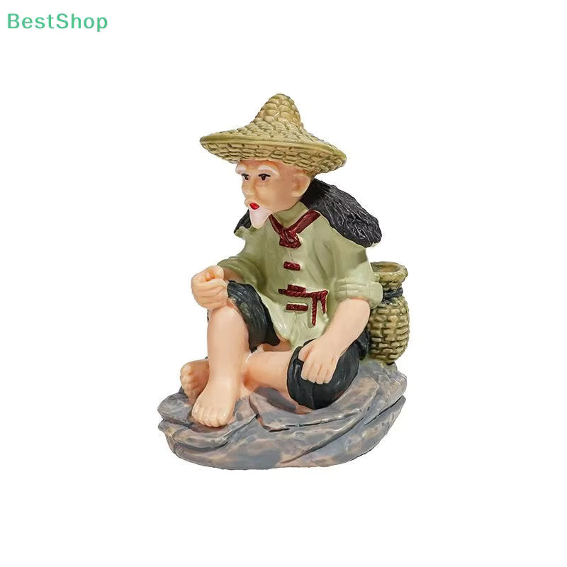 Aquarium-Dekor Mini-Fischer als Kunstharzfigur, sitzender alter Mann als mehrfarbiges Ornament für Garten und Aquarium - Bild 6