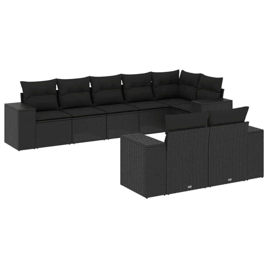 vidaXL 8-teilige Garten-Sofagarnitur in L-Form aus Poly-Rattan mit Kissen in Schwarz - Bild 2
