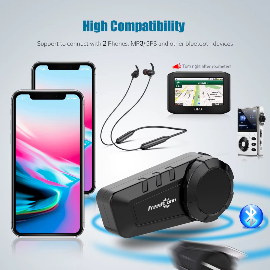 Freedconn Motorrad-Gegensprechanlage Bluetooth Helm-Headset in Schwarz für bis zu 6 Fahrer mit 1000 m Reichweite und wasserdichter Moto-Gruppe - Bild 5