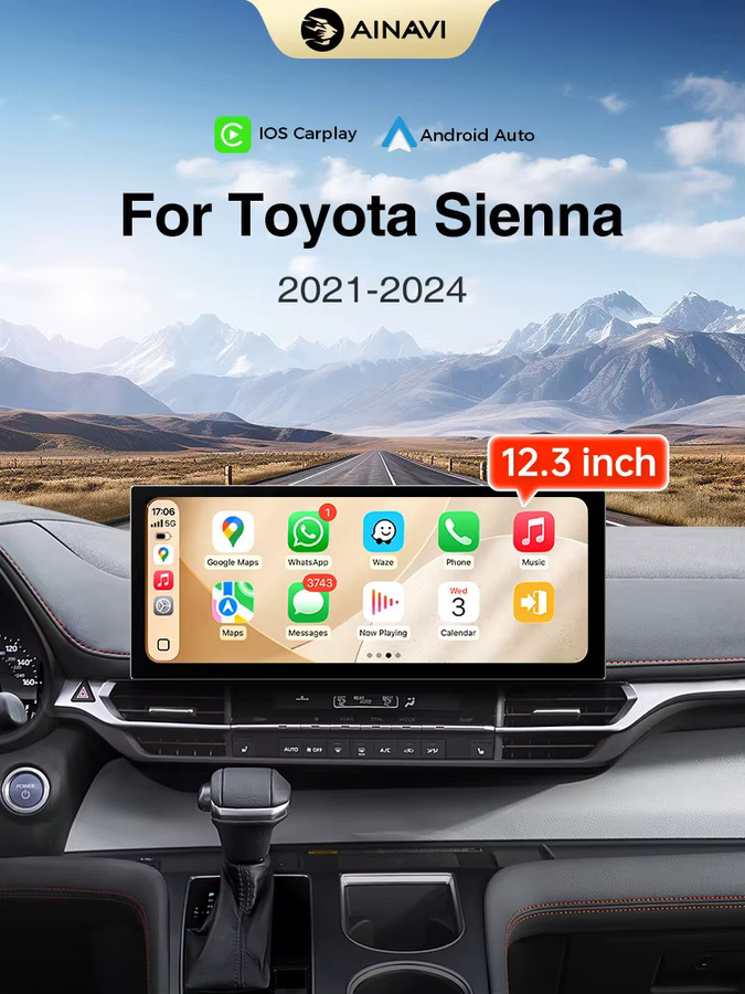 Ainavi Autoradio für Toyota Sienna 2021 2022 2023 XL40 mit 12,3 Zoll 2K-IPS-Bildschirm, kabelloses CarPlay, Android Auto, DSP und GPS in Schwarz - Bild 6