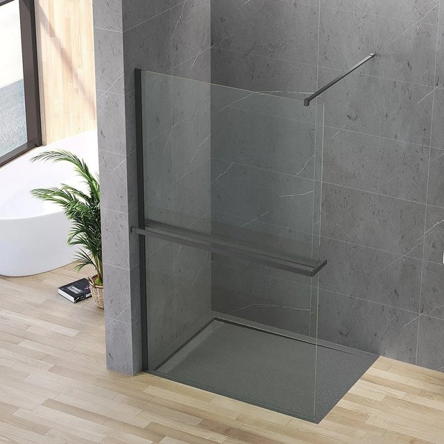 Aquabatos Walk In Duschkabine mit Ablage, Glas Duschwand mit Nano Beschichtung, Farbe: Schwarz, Transparent, B: 110 cm, H: 200 cm - Bild 1