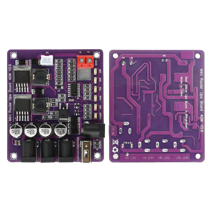 diymore 40W Akku-Ladeplatine mit 4 USB-Ports als Mini-Router-UPS-Strommodul in Lila - Bild 2
