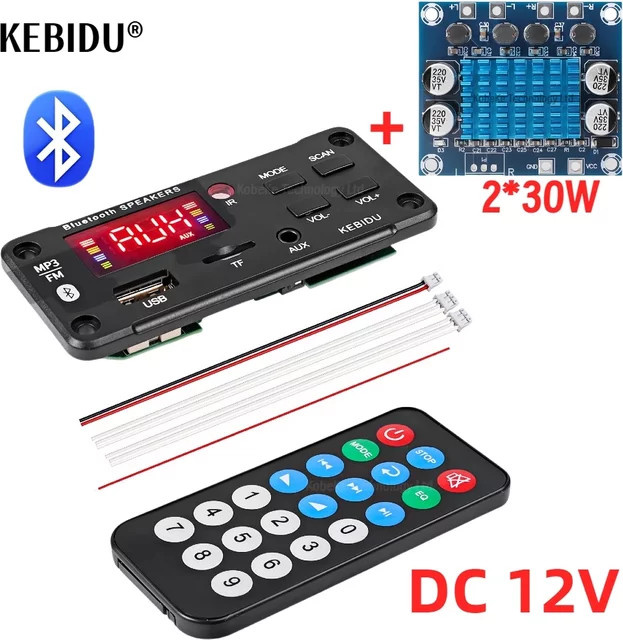 Kebidu Bluetooth Decoder Board mit 60W Digital AMP HiFi Stereo Verstärker, DC 12V MP3 WMA Audio Modul mit USB, FM Radio und Freisprecheinrichtung - Bild 1