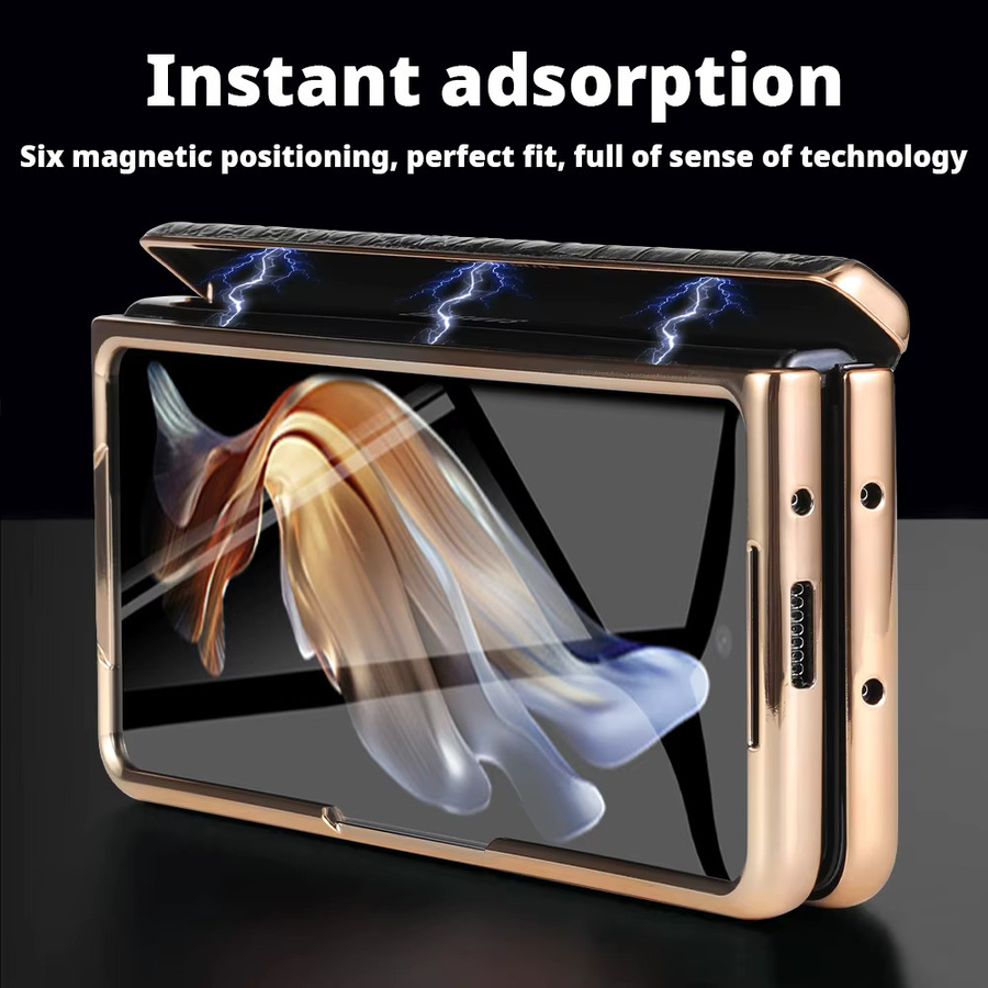 LANGSIDI Ledertasche für Samsung Galaxy Z Fold 6 5 4 3 mit vergoldetem Magnetscharnier und Spiegelfolie in Gold oder Weiß - Bild 2