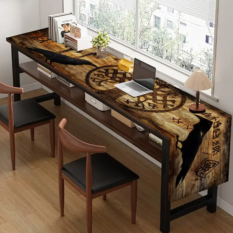 VIKAMA Tischflagge im skandinavischen Wikinger-Stil aus Holz und Textil, Dunkle Vintage-Tischdekoration mit Rabe, Rune und Baum des Lebens, B/H: 90,0 x 33,0 cm, Schwarz-Braun - Bild 4