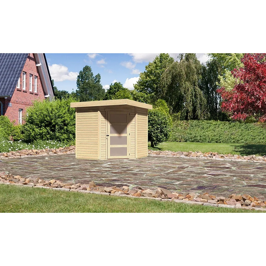 Karibu Holz-Gartenhaus Natur mit Flachdach und modernem Design, Farbe: Braun, B/T/H: 218 x 209 x 209 cm - Bild 2