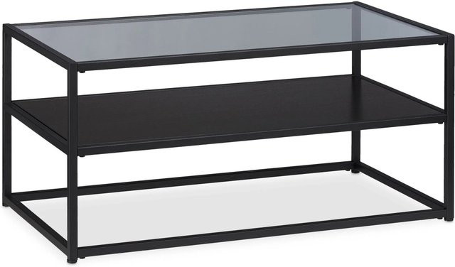 Relaxdays Couchtisch aus Glas und Metall in Schwarz mit Ablage, B/T/H: 90 x 42 x 50 cm - Bild 1