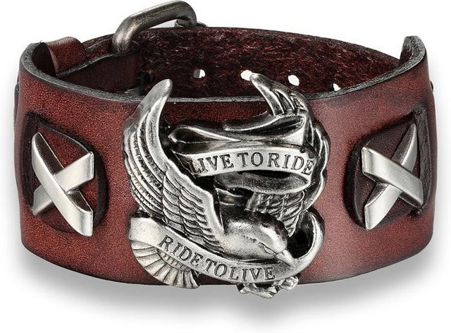 ride to live Armband, Leder, Silber, Vintage, Herren - Bild 1