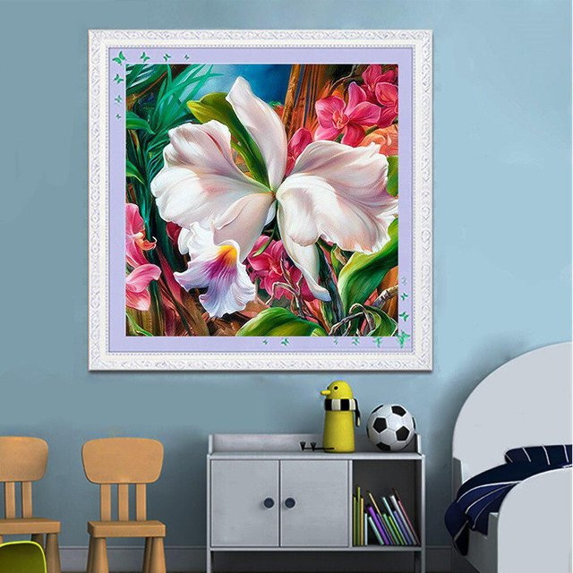 FIYO Diamond Painting Vollrund Blume Motiv als Kristallstickerei in Schwarz und Multicolour, Durchmesser: 30 cm - Bild 1