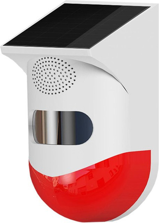 Recolife Solarbetriebener kabelloser Infrarot-Bewegungsmelder mit 120 dB Alarm und Stroboskop-Sirene in Rot