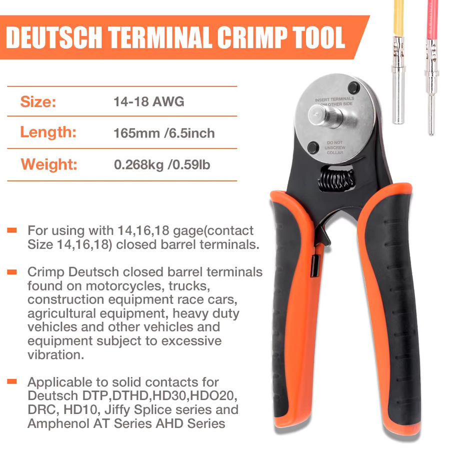 Deutsch Crimpzange für 14/16/18AWG Anschlüsse mit 8-fachem Ratschenmechanismus für Auto- und Elektroreparaturen - Bild 4