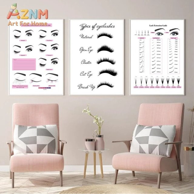 AZNM Wandkunst Leinwandbild für Schönheitssalons mit Augenbrauen und Wimpern Motiv in Weiß und modernem Abstract-Stil - Bild 1