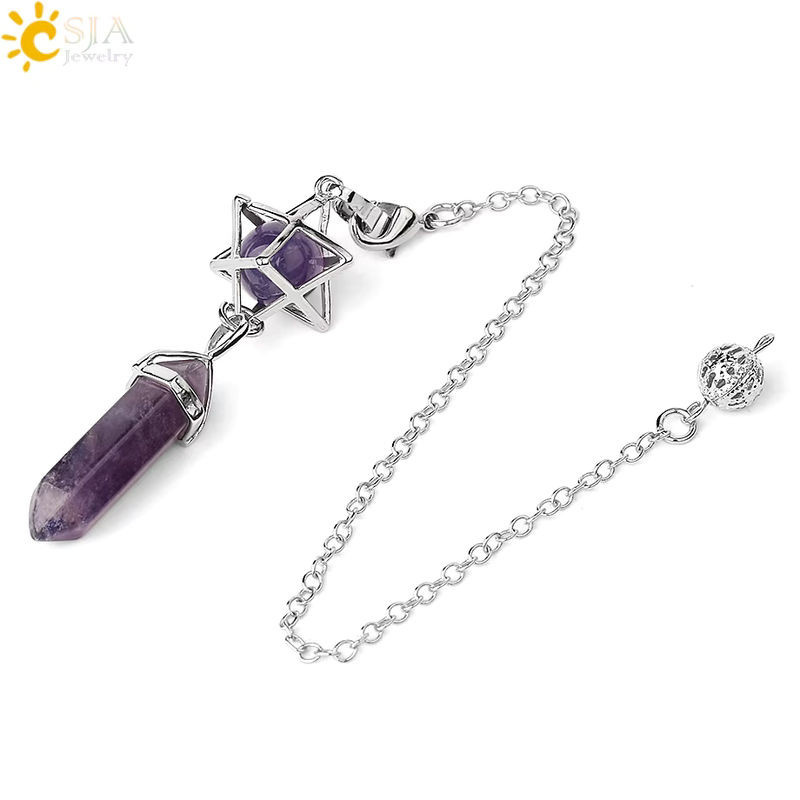 CSJA Naturstein-Quarz-Pendel Merkaba in Lila für Esoterik und Wahrsagen - Bild 1