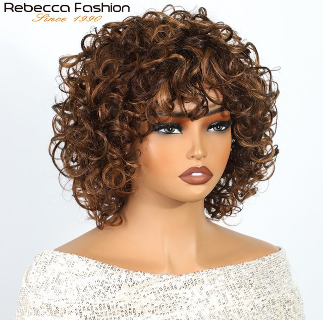 Rebecca Youth Lockige Echthaar-Perücke, Jerry-Curl Bob, Damen - Bild 1