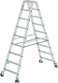 MUNK Günzburger Steigtechnik Aluminium Stehleiter beidseitig begehbar mit Rollen und Gummifüßen, Farbe: Silber, Arbeitshöhe: 3,75 m - Bild 2