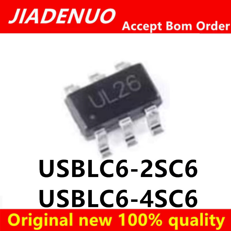 JIADENUO 10 Stück USBLC6-2SC6 UL26 und USBLC6-4SC6 UL46 SOT23-6 Chipsatz in Schwarz - Bild 1