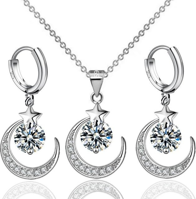 Schmuck-Set Halskette, Ohrring, Anhänger, 925 Silber, Zirkonia, Damen - Bild 1