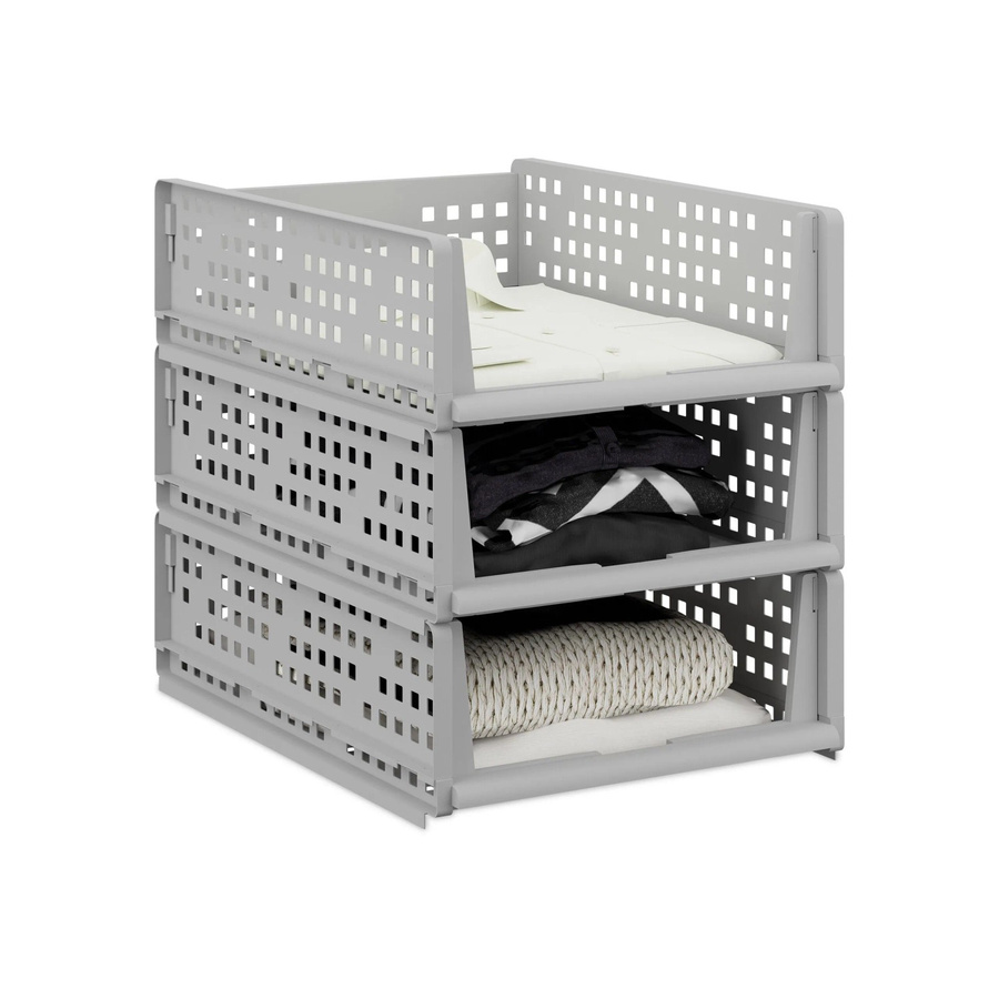 Relaxdays Schrank Organizer Stecksystem aus Kunststoff, Grau, 3er Set, B: 13 cm, T: 33,5 cm, H: 43,5 cm - Bild 2