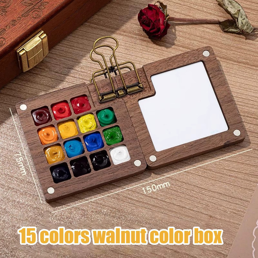 Aquarell-Paletten-Set mit Holz-Malbox und Binderclips in Multicolour für Kunstliebhaber - Bild 2