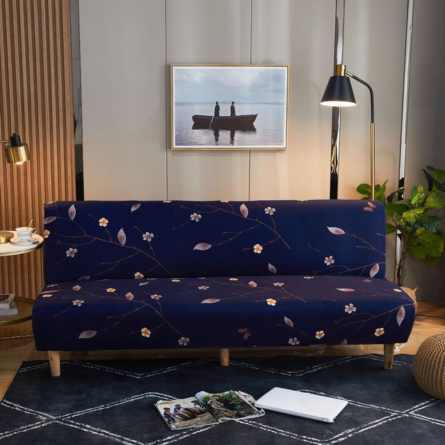 BC-Warm Home Stretch All-Inclusive Ärmelloser Sofabezug mit Floral-Design in Blau für Faltbare Schlafsofas, Breite: 100-150 cm - Bild 1