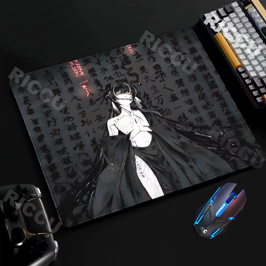 Riccu Text Aesthetics Mauspad mit Anime-Mädchen Design in Multicolour für E-Sport und FPS-Gamer - Bild 1