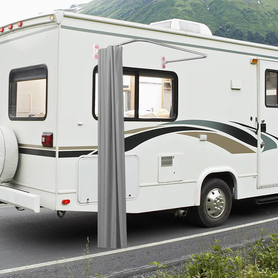 CHEDONGDONG Camping Duschkabinen-Set für Wohnmobile und Caravans, Grau, inklusive Duschvorhang und Teleskopstange zur Montage ohne Bohren - Bild 2