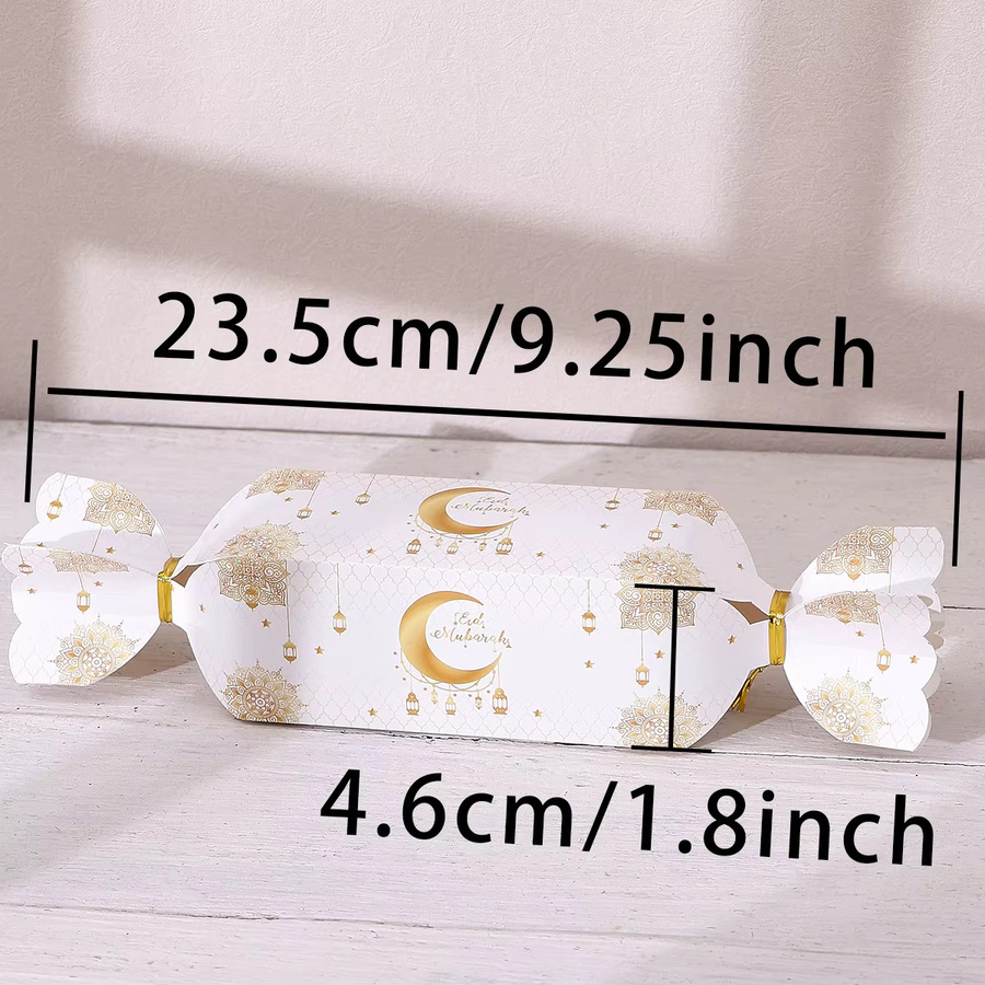 5 luxuriöse Eid-Geschenktüten mit goldenen Hängelaternen-Designs und Bandverschluss in Gold und Weiß für Datteln, Süßigkeiten und kleine Geschenke - Bild 5