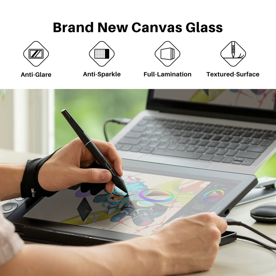 Huion Zeichentablett mit Bildschirm, 13,3 Zoll voll-laminiertes Kunsttablett mit entspiegeltem Canvas-Glas und 99% sRGB in Pink - Bild 2