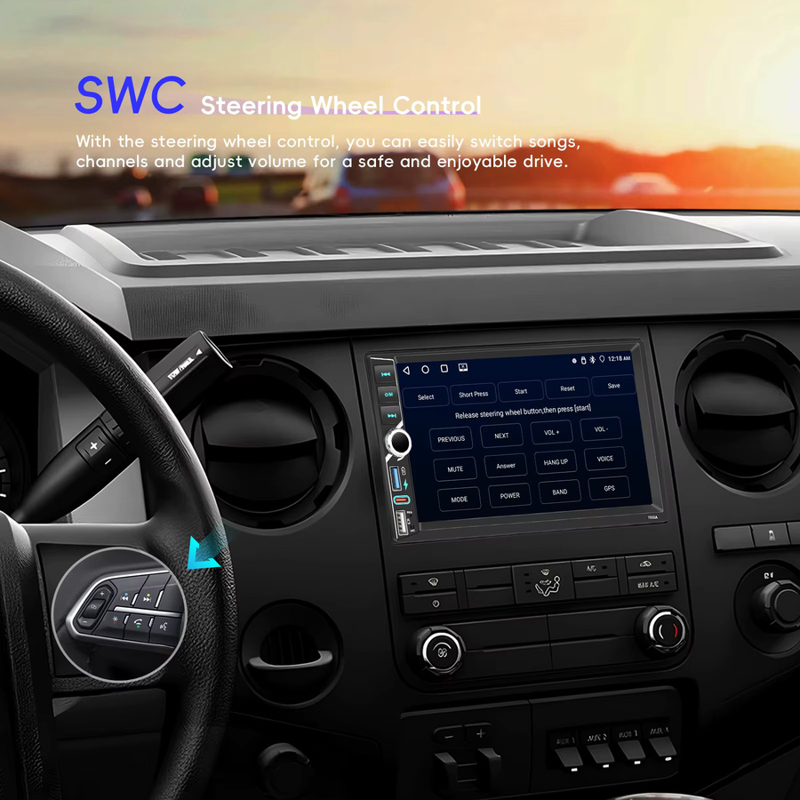 Podofo 7 Zoll Carplay Autoradio mit Android Auto, 4+64GB, WIFI, GPS Navigation und DSP DVR, Schwarz - Bild 4