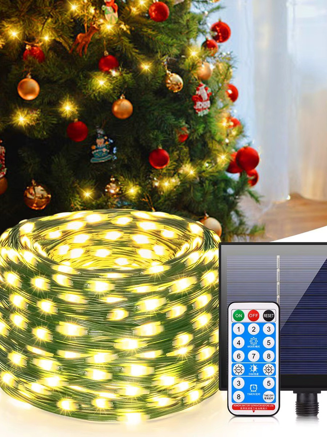 MALITAI Solar LED Lichterkette für den Außenbereich mit Solarpanel, 100 m Länge, wasserdicht, 8 Modi für Garten, Hochzeit, Party und Weihnachten - Bild 6
