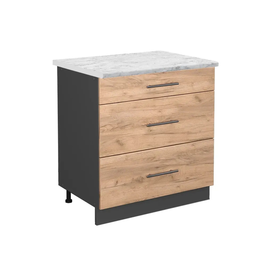 Vicco Küchenunterschrank Fame-Line Goldkraft Eiche/Anthrazit mit 3 Schubladen und Marmor-Optik, B/T/H: 80 x 60 x 82 cm - Bild 2