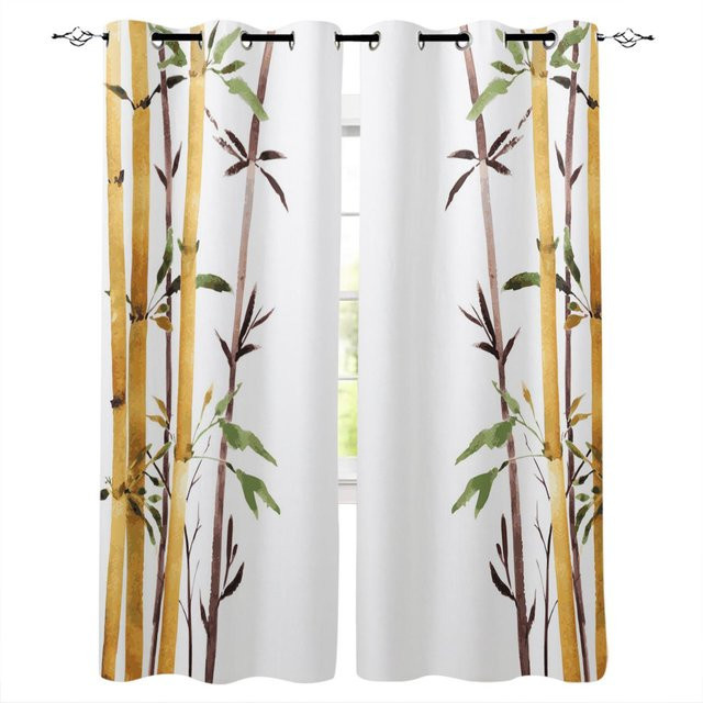 Yiran Furniture Bambus-Fenstervorhänge im orientalischen Stil, 2-teiliges Set aus Polyester, Naturholz-Optik, halbtransparent, Farbe: Braun/Weiß, B: 100 cm, H: 240 cm - Bild 1