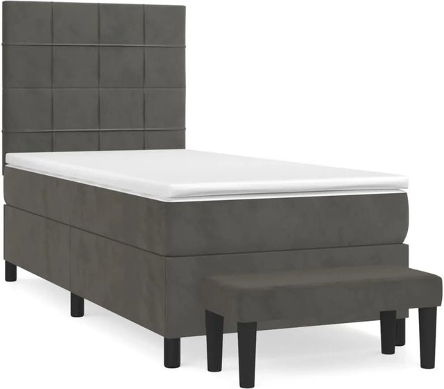 vidaXL Boxspringbett mit Matratze in Dunkelgrau aus Samt, Hybrid-Design mit Taschenfederkern, B/T: 90 x 190 cm - Bild 1