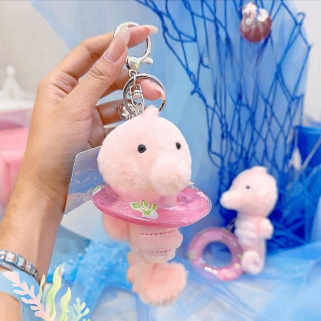 Linyi toy Kawaii Meeres Tier Plüsch Schlüsselanhänger, Seepferdchen, Delfin, Grau, ab 5 Jahre - Bild 1