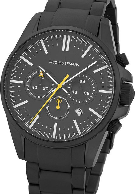 Jacques Lemans Chronograph, Quarz, Edelstahl, Schwarz, 44 mm, Herren - Bild 1