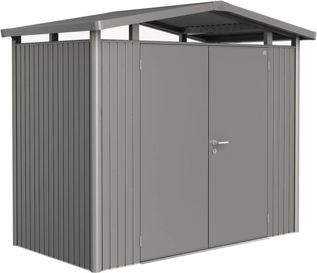 Biohort Gerätehaus Panorama aus Metall in Quarzgrau-metallic mit Satteldach und Doppeltür, B/H/T: 273 x 227 x 137 cm - Bild 1