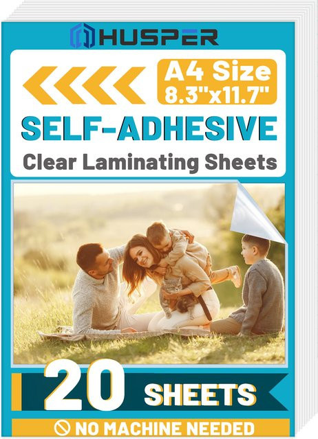 ESHANG Selbstklebende Laminierfolien A4, 20 Blatt, Transparent, Wasserfest, Breite: 21 cm, Höhe: 29,7 cm - Bild 1