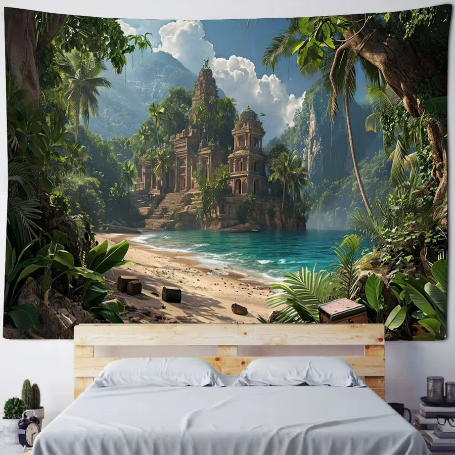 VIKAMA Wandteppich mit Landschaftsdruck, Mehrfarbig, B: 95 cm, H: 73 cm - Bild 1
