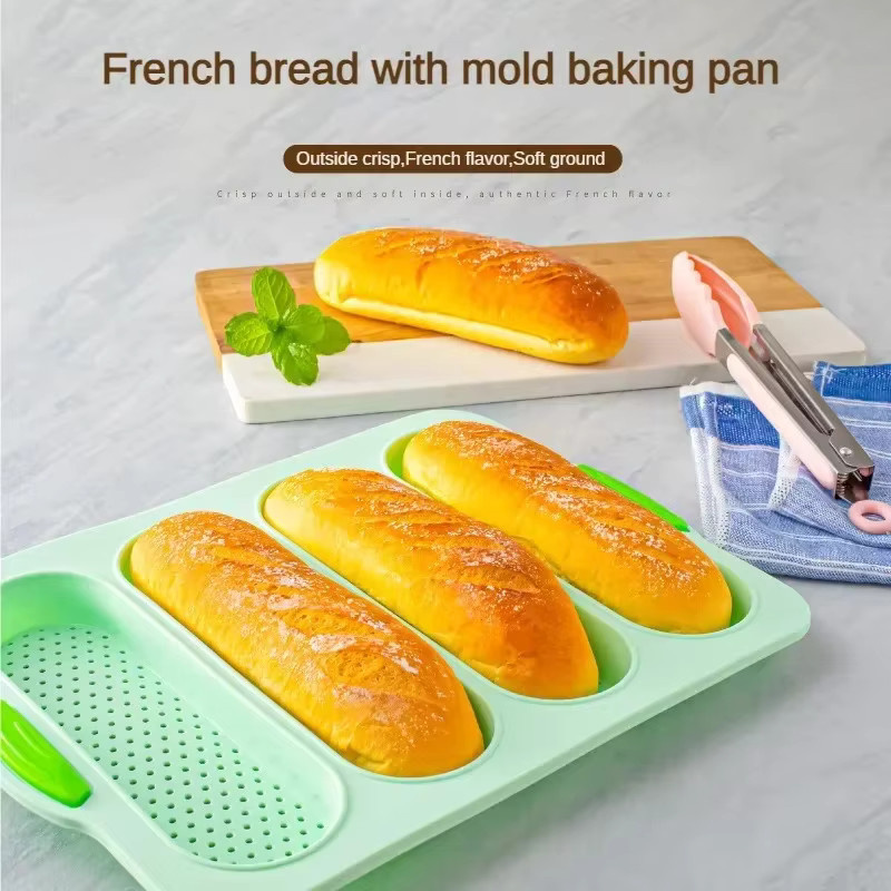 Venlohome Silikon-Backform mit 4 Mulden in Grau, antihaftbeschichtete Brotform für Baguette und Laibe - Bild 3