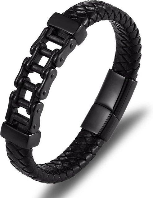 Armband Herren, Edelstahl, geflochtenes Leder, schwarz, 21 cm - Bild 1