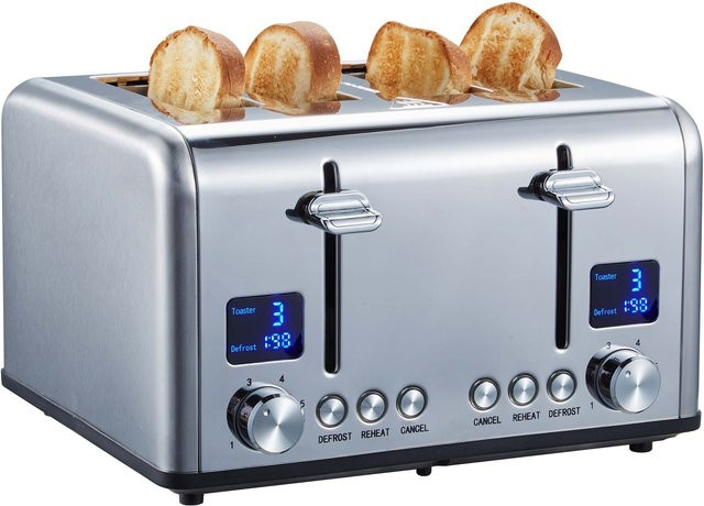 Steinborg 4-Scheiben Edelstahl Toaster mit Brötchenaufsatz in Silber, 1630W - Bild 1