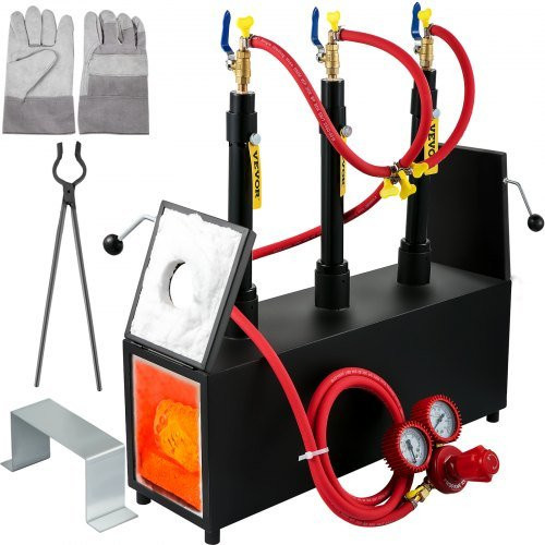 VEVOR Gas-Schmiedeofen mit drei Brennern, 1350 °C, 15 L, Schwarz, Auskleidung mit Aluminiumsilikatfaser, Leistung 230,4 kWh / 786.000 BTU, inklusive Gasdruckregler - Bild 1
