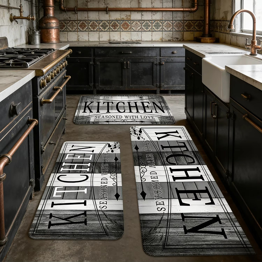 VIKAMA Küchenbodenmatte im Landhausstil in Grau, rutschfester und waschbarer Teppich in Holzoptik für Küche und Esszimmer - Bild 6